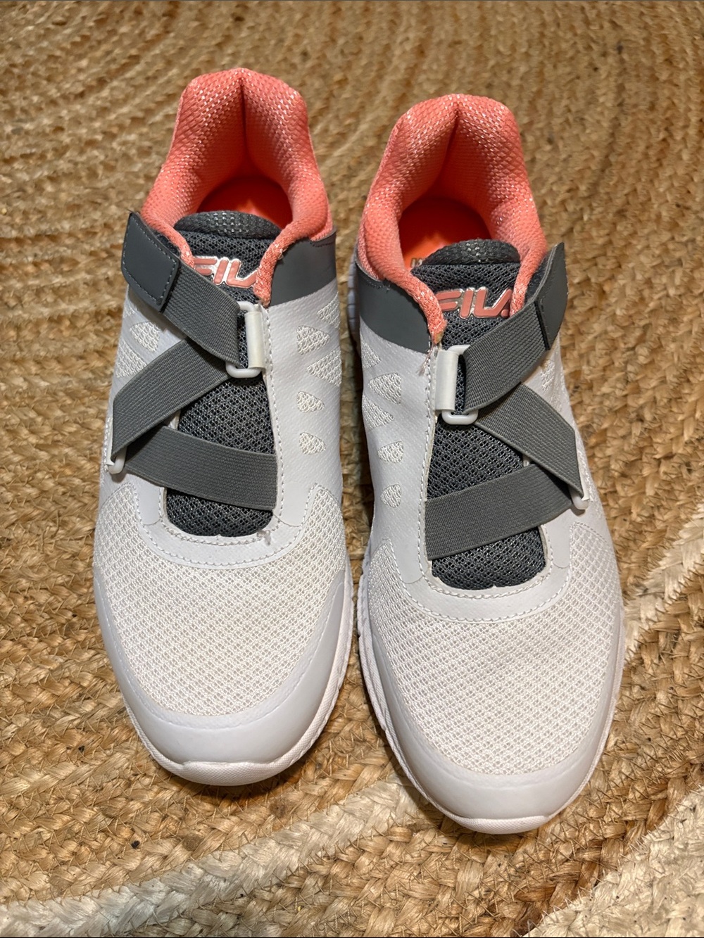 Fila Women’s White, Gray & Coral Lace-Free Sneakers